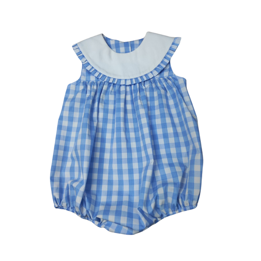 Blue Check Round Ruffle Collar Bubble