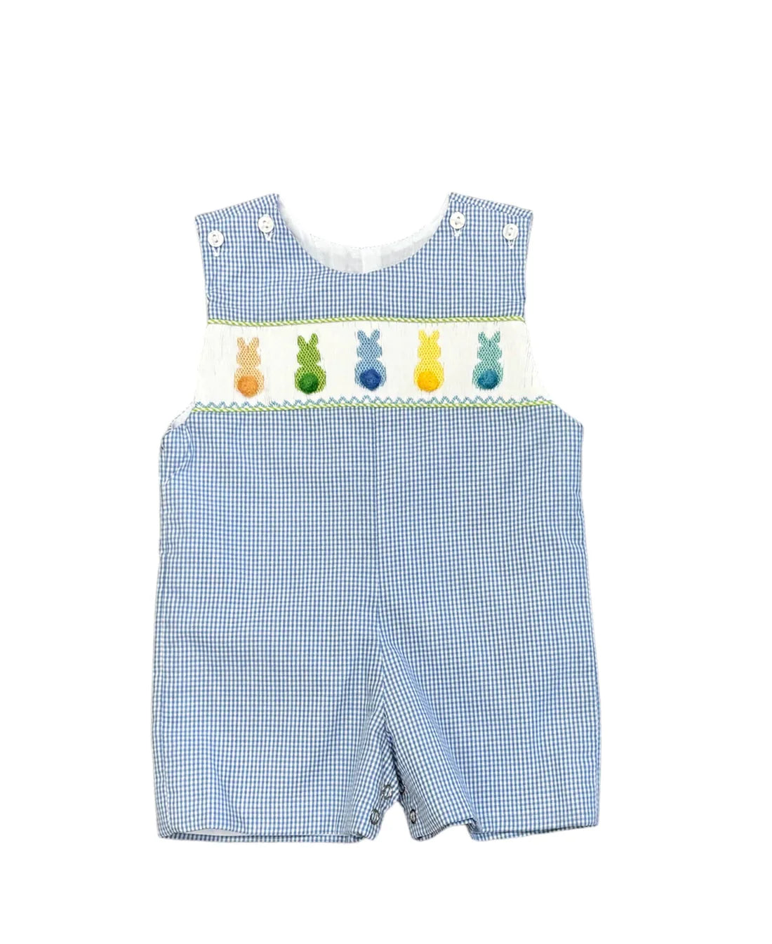 Lt Blue and White Checked Smocked Bunny Shortall