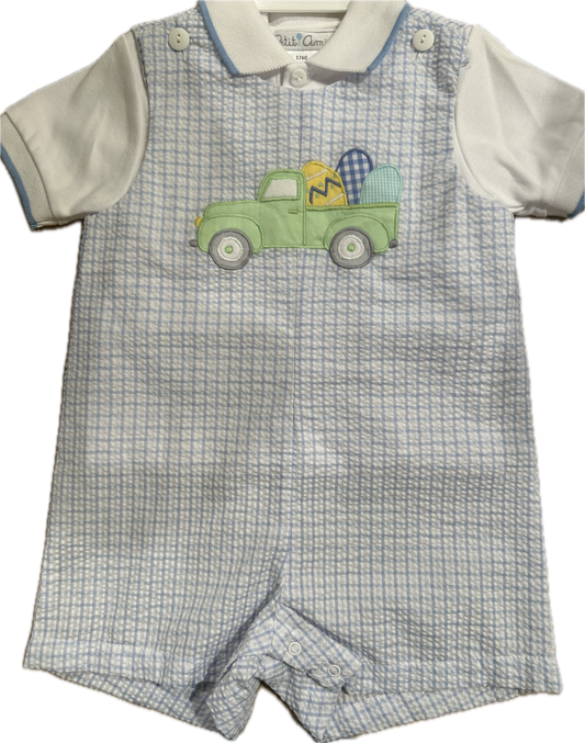 Blue Checked Shortall with Easter Egg Truck