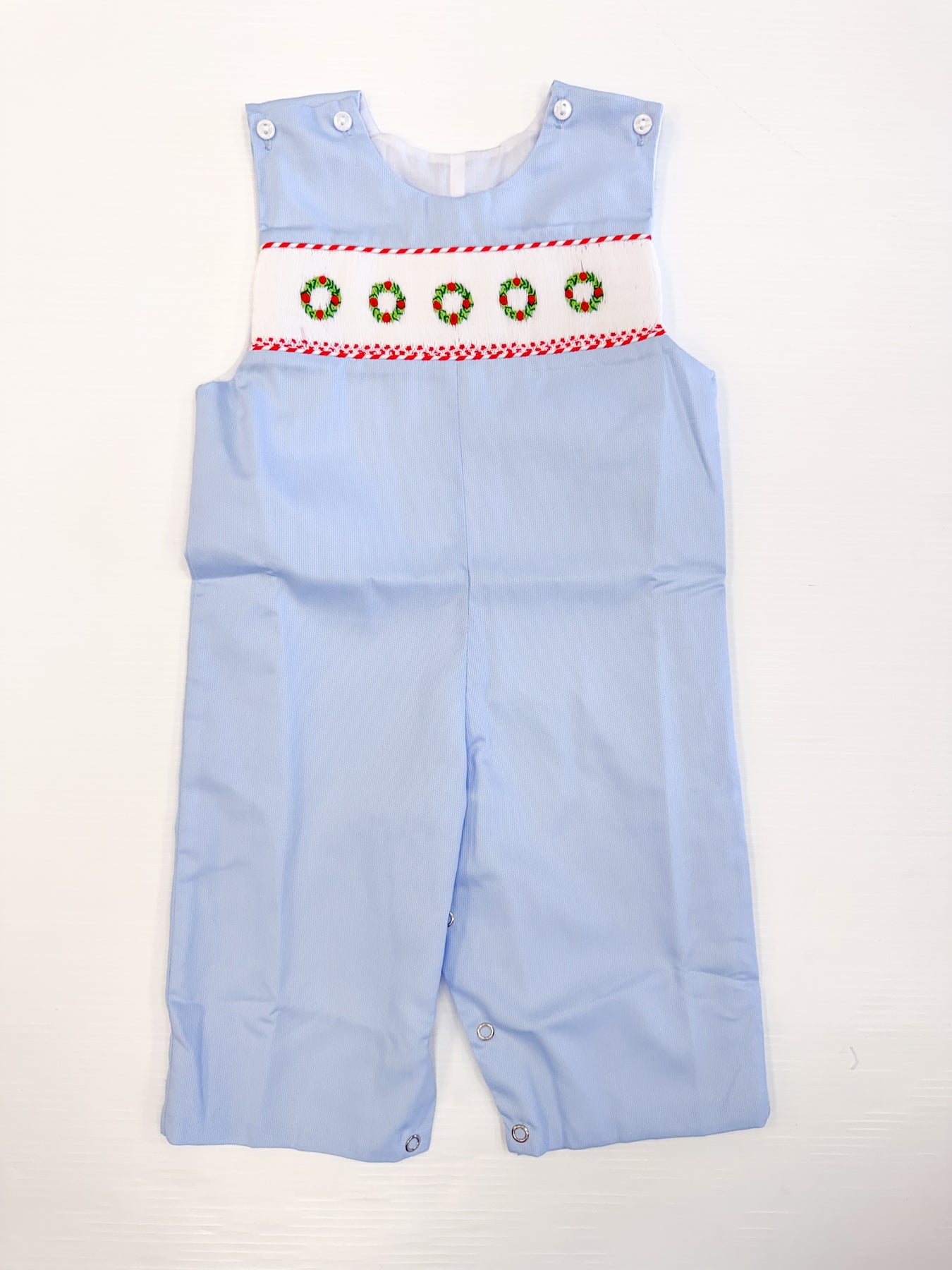 Pete Blue Smocked Longall- Christmas Wreath