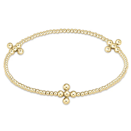 Signature Cross Gold Pattern 3mm Bead Bracelet - Classic Beaded Signature Cross Gold - 4mm Bead Gold