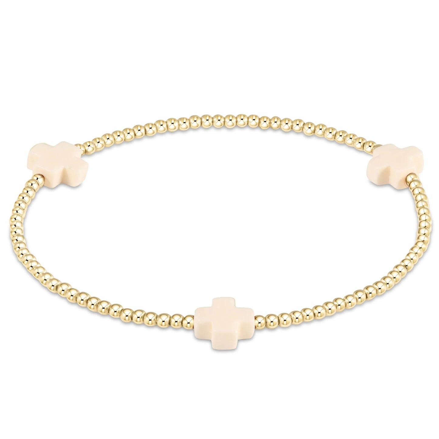 EGIRL Signature Gold Cross Pattern 3mm Bead Bracelet - Off White