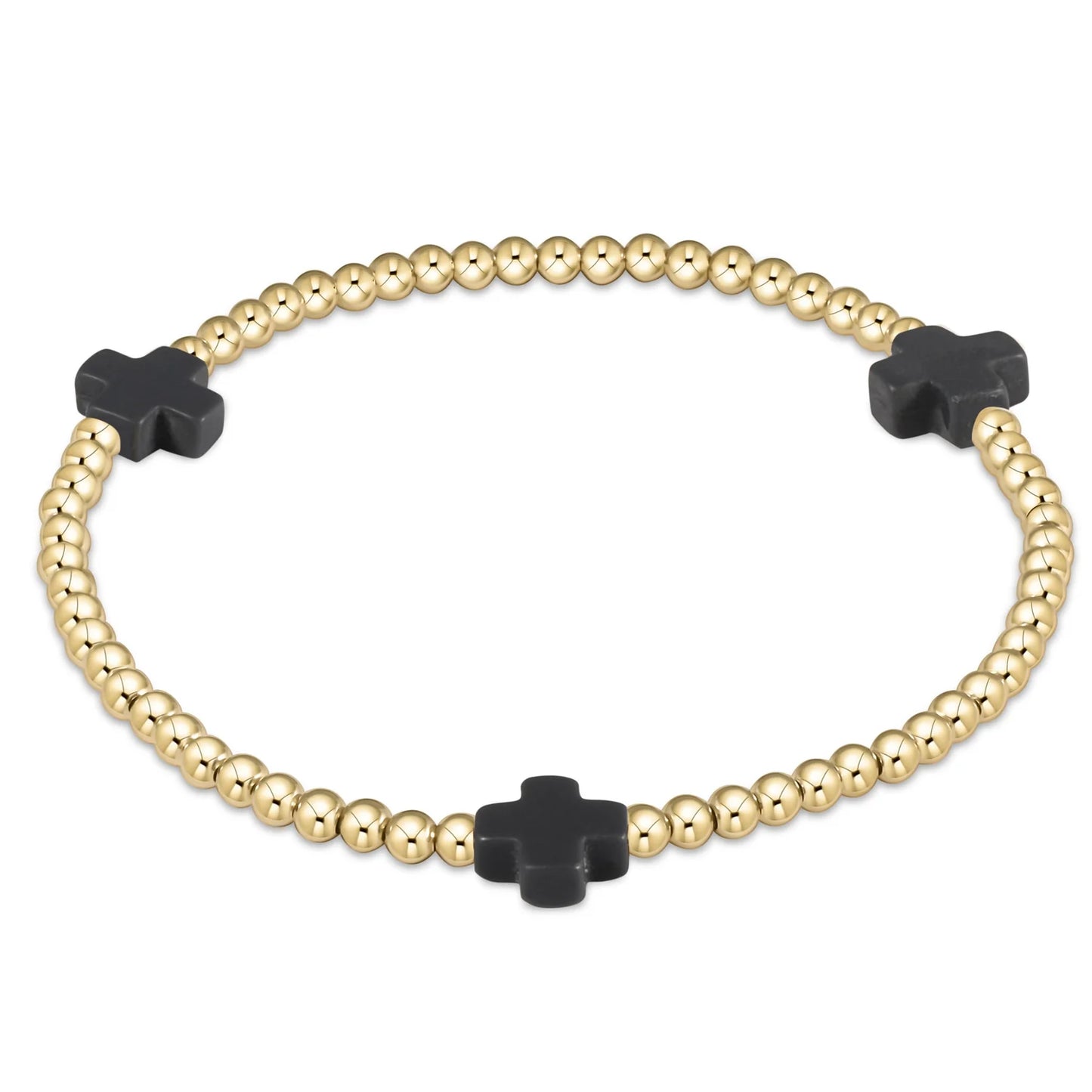Signature Cross Gold Pattern 3mm Bead Bracelet - Onyx