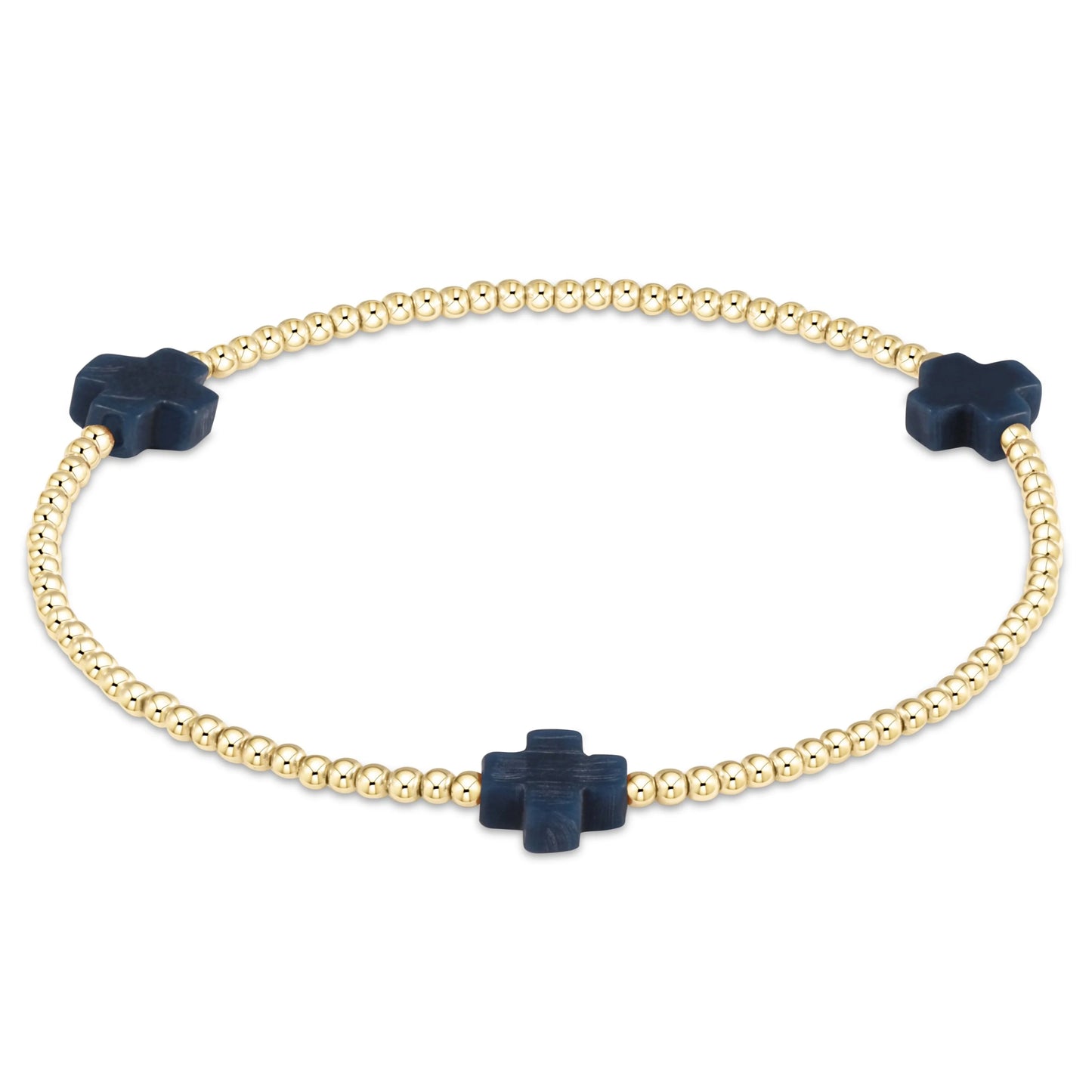 Signature Cross Small 2mm Bead Bracelet - Navy