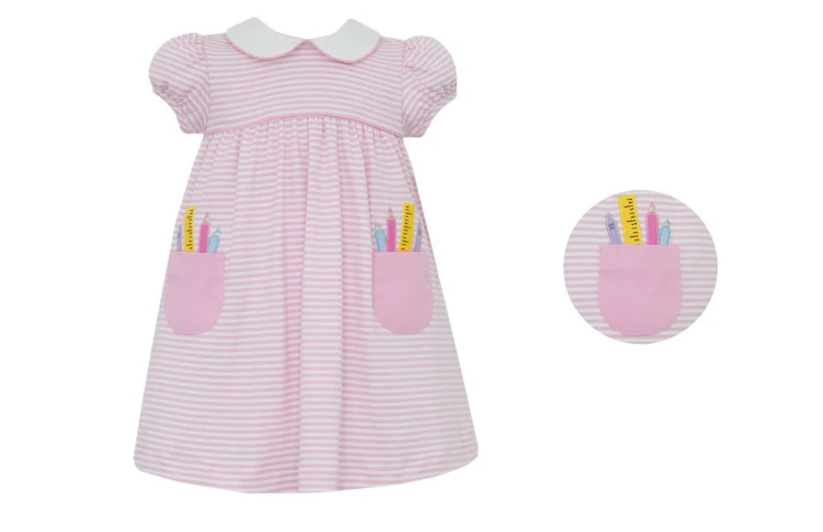 SCHOOL SUPPLIES - Pink knit stripe float S/S w/ pockets