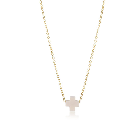 16" Necklace Gold - Signature Cross Small Off- White