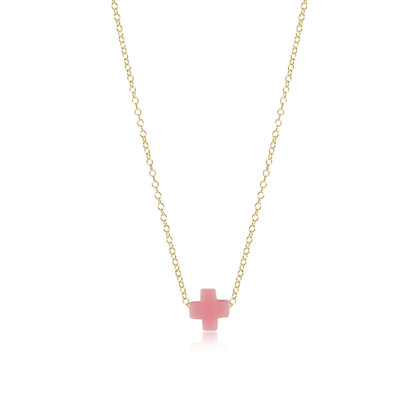 16" Necklace Gold - Signature Cross Small Pink