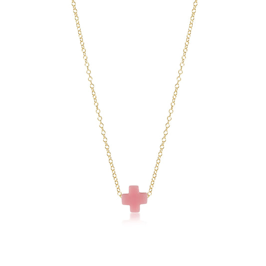 16" Necklace Gold - Signature Cross Small Pink