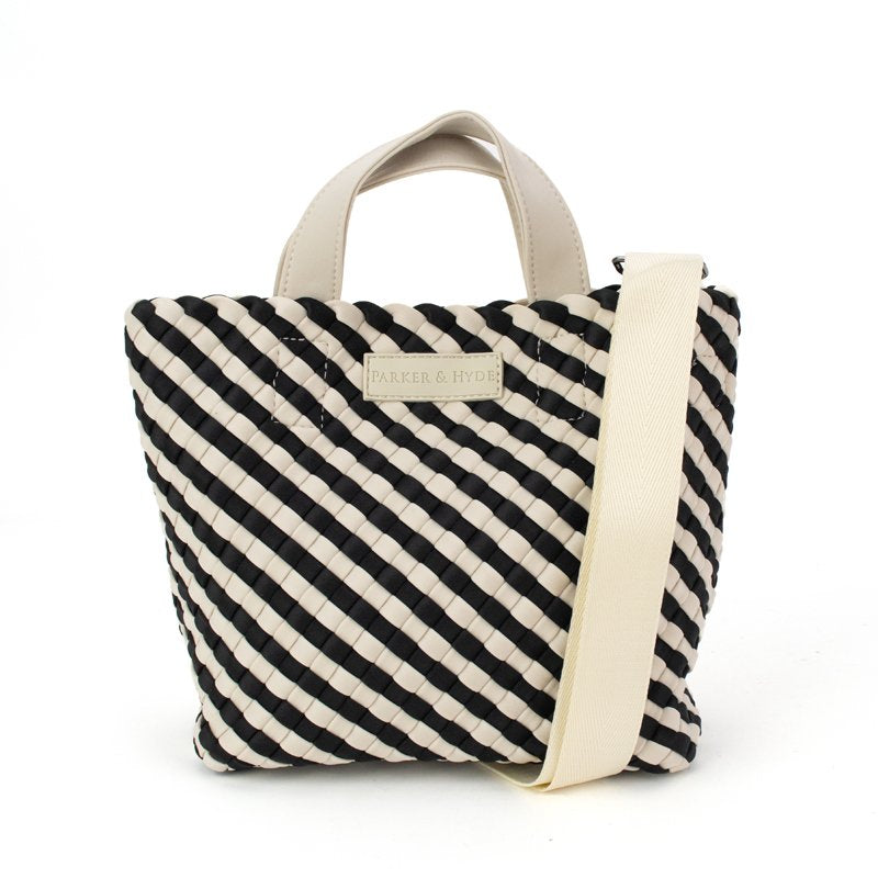 Mini Woven Tote in Black & Bone