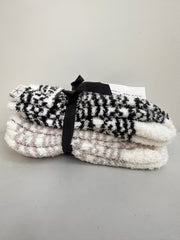 CozyChic Checkered Stripe Sock Set - Dark Moss / Stone