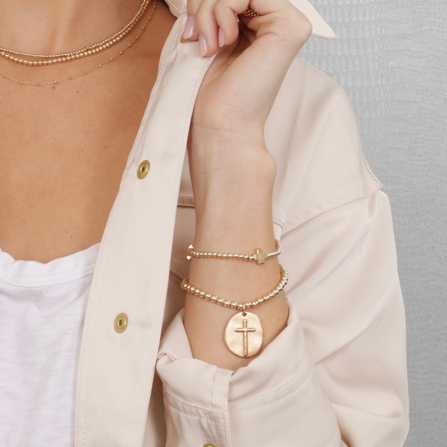 Classic Gold 4mm Bead Bracelet - Inspire Gold Charm