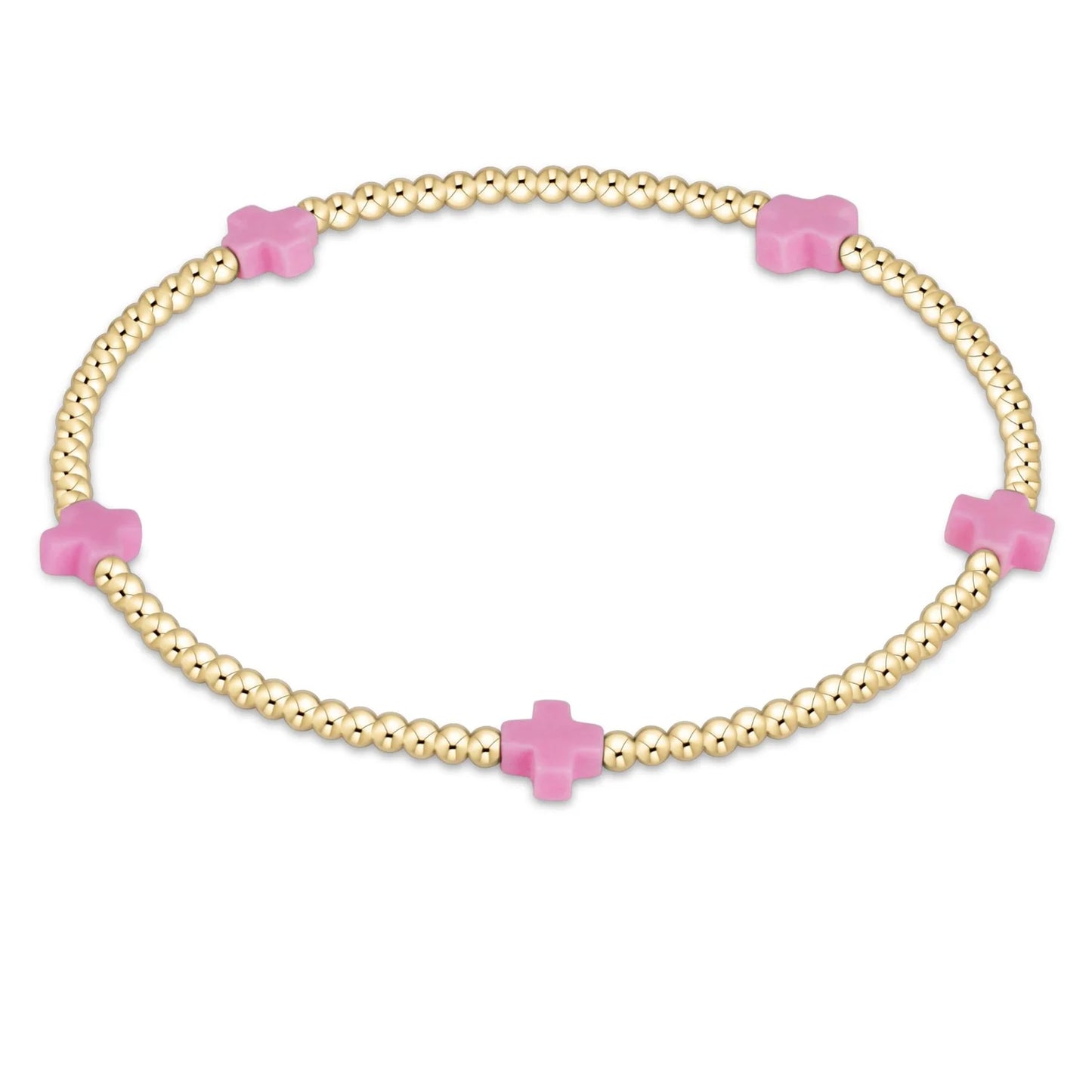 Signature Cross Small Gold Pattern 2mm Bead Bracelet - Pink