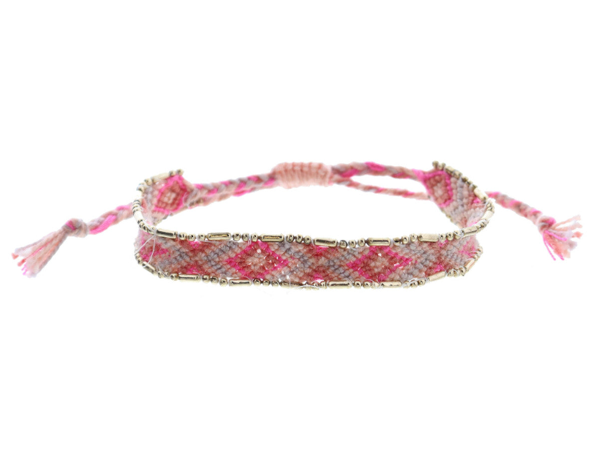 Kids Hot Pink, Coral, Peach, Dusty Lavender Woven Band with Gold Accent Edge Bracelet