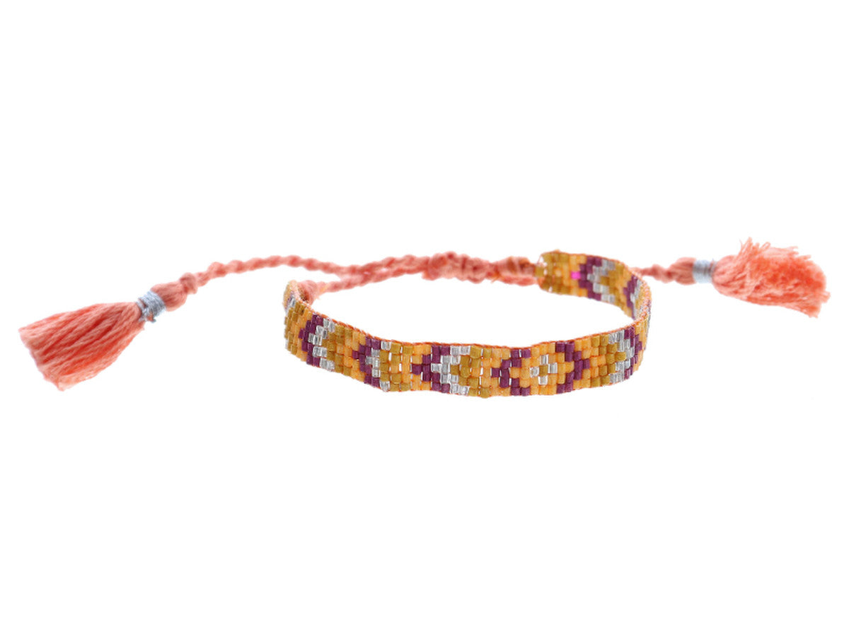 Kids Orange, Magenta & Silver Woven Beaded Bracelet