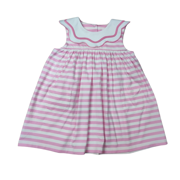 Pink Stripe Knit Scallop Collar Float Dress