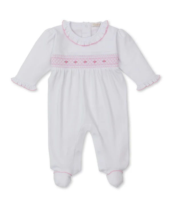 White Footie with Pink Smocking