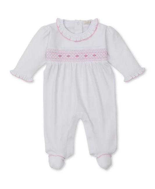 White Footie with Pink Smocking