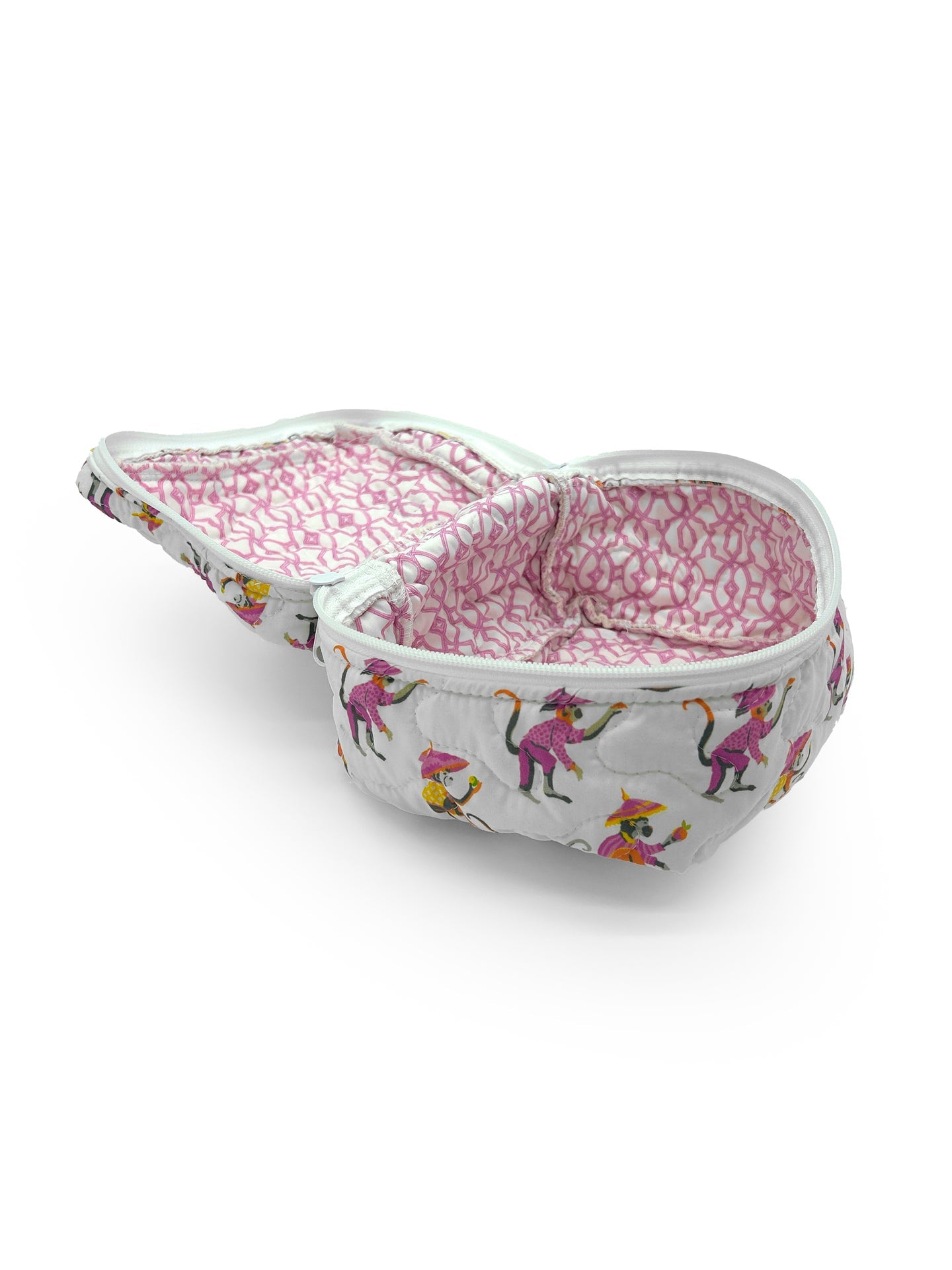 Monkey White Quilted Travel Case