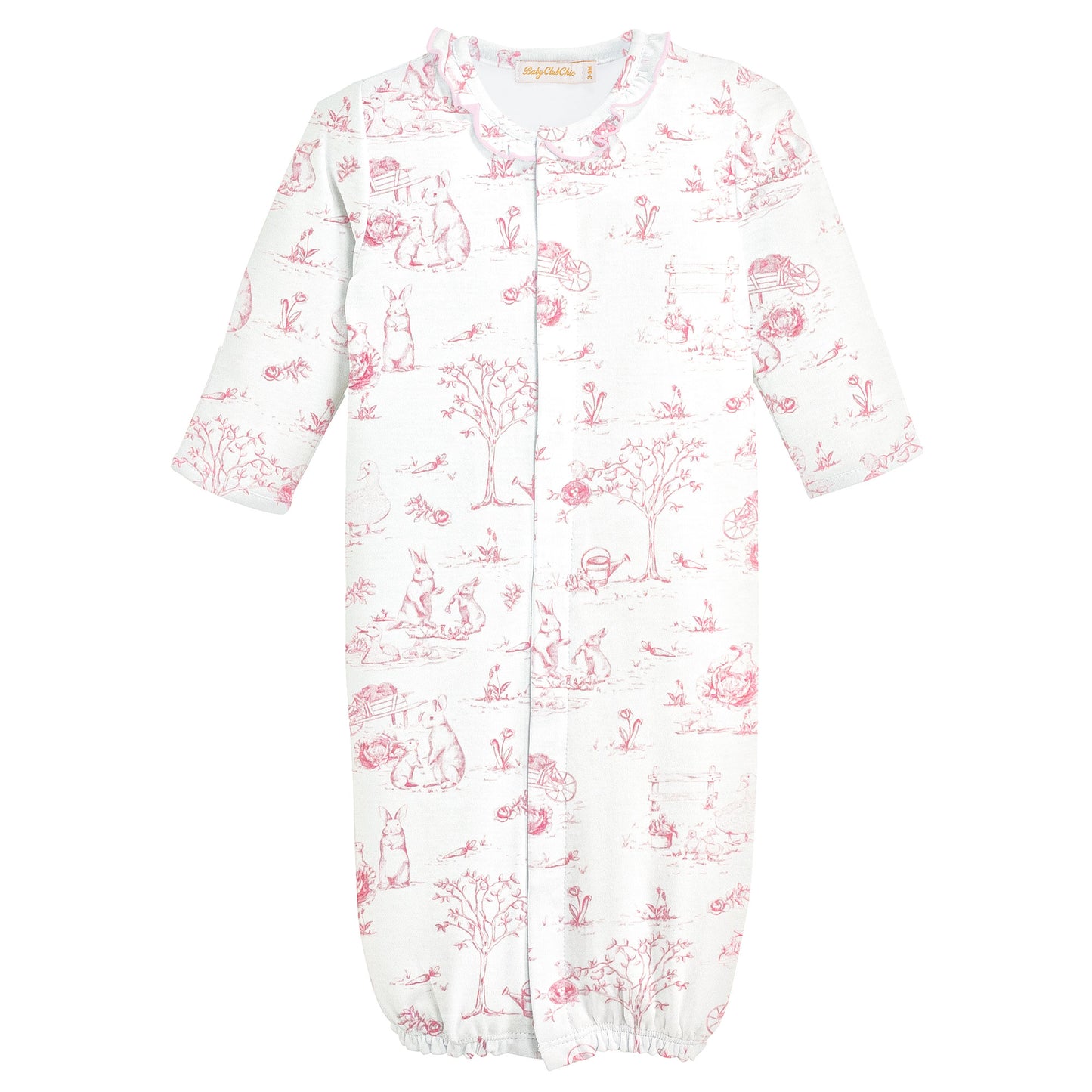 Pink Toile Bunnies Conv. Gown W/Ruffle