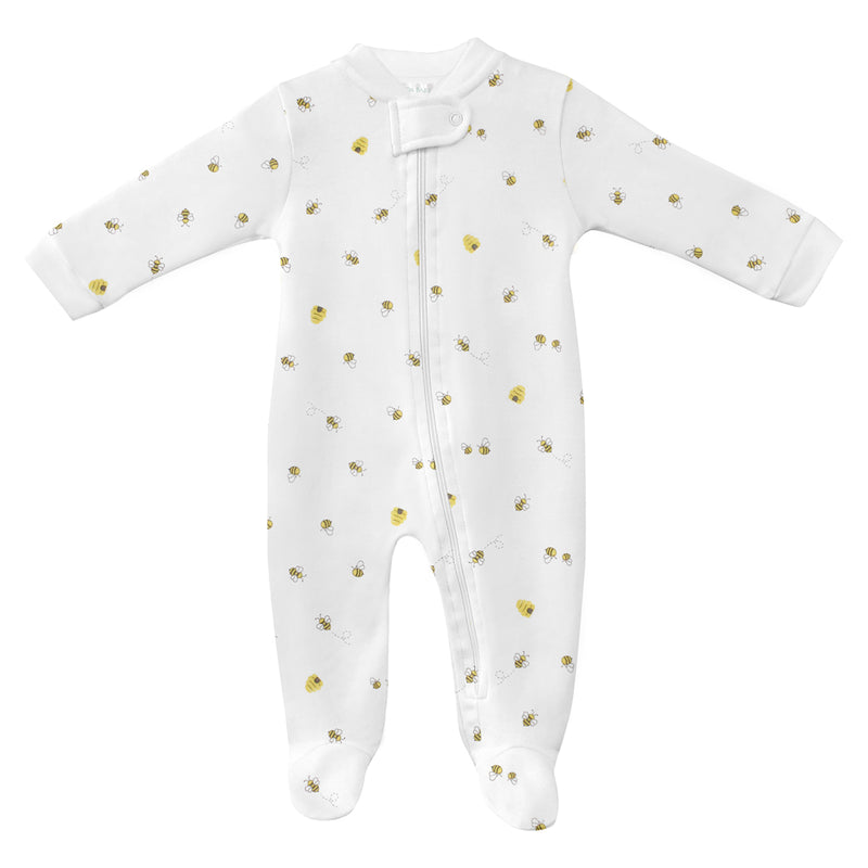 Bee Happy Print Zip Footie