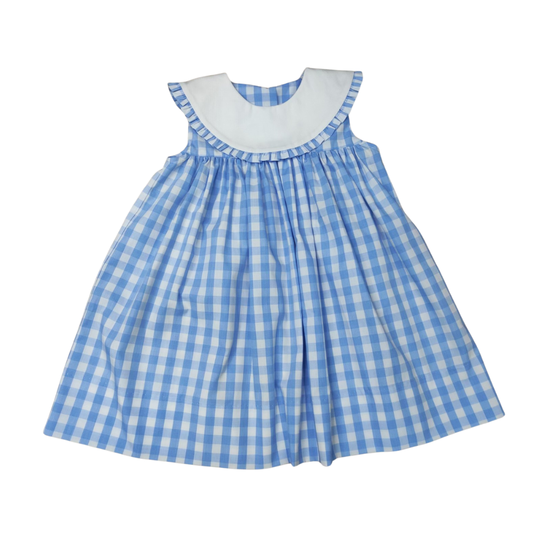 Blue Check Round Ruffle Collar Float Dress