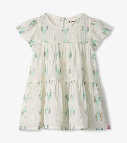 Blue Feather Ikat Woven Cake Puff Dress