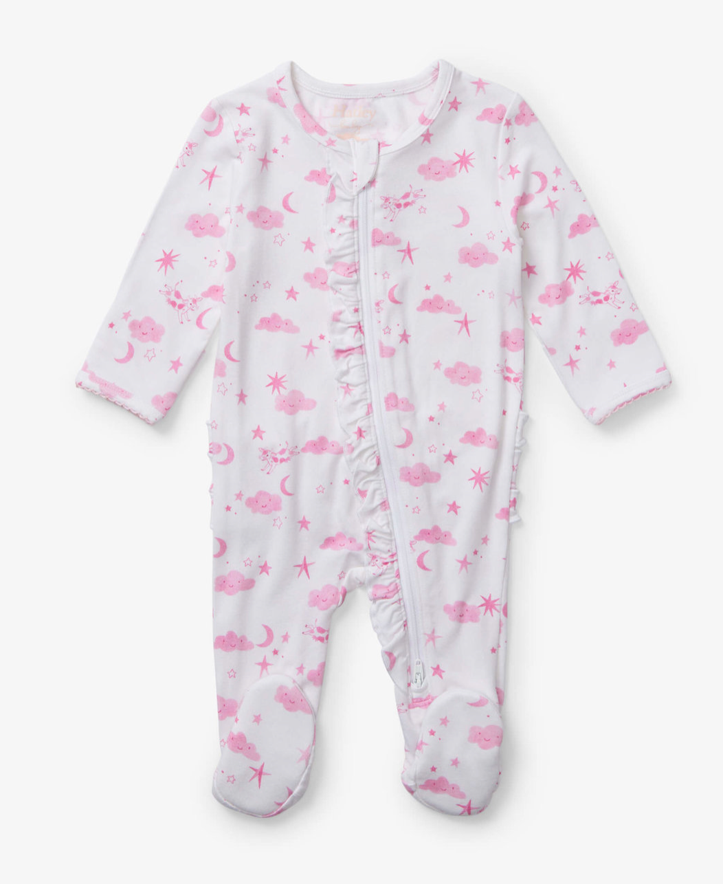 Starry Night Pink Baby Ruffle Bum Footie