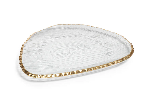 Textured Glass Organic Shape Plate w/ Gold Rim