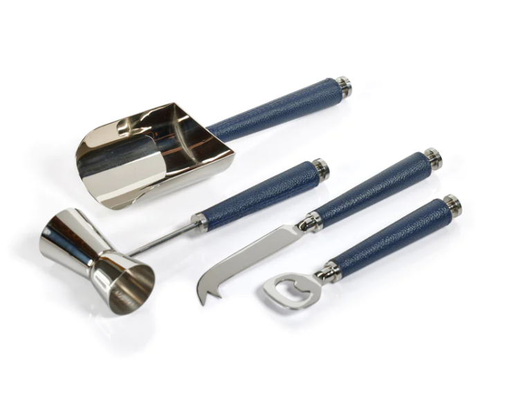 Laguna Nickel & Leather 4 Piece Bar Tool Set