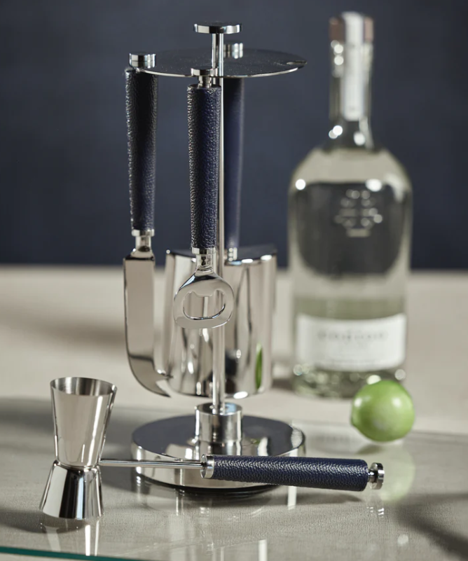 Laguna Nickel & Leather 4 Piece Bar Tool Set