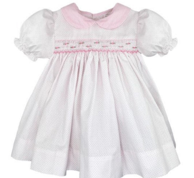 Pink Dot Dress with Smocked Rosebud & Bloomer