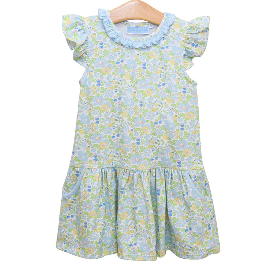 Blue Floral Ruffle Dress