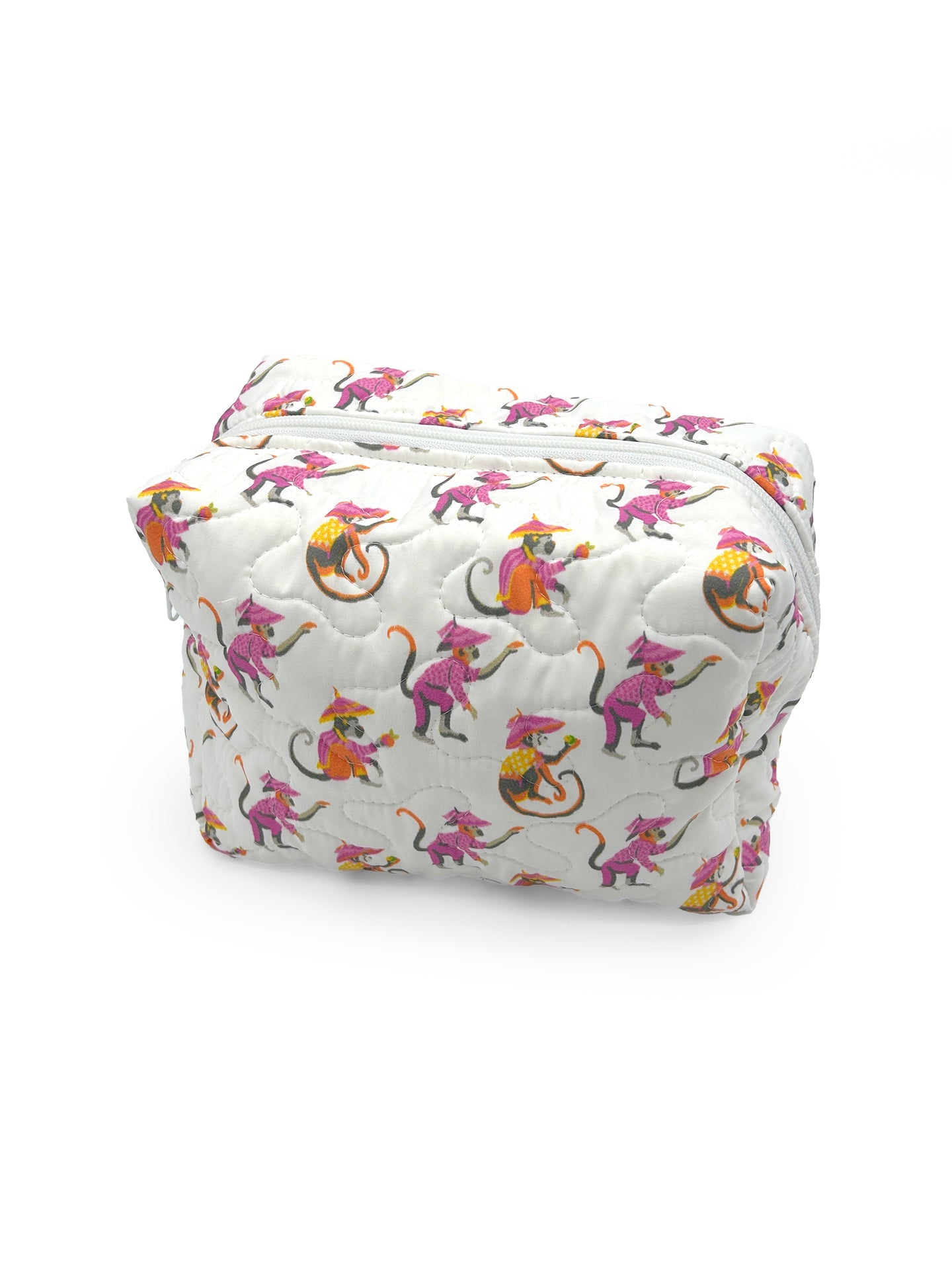 Monkey White Quilted Lg Makeup Bag