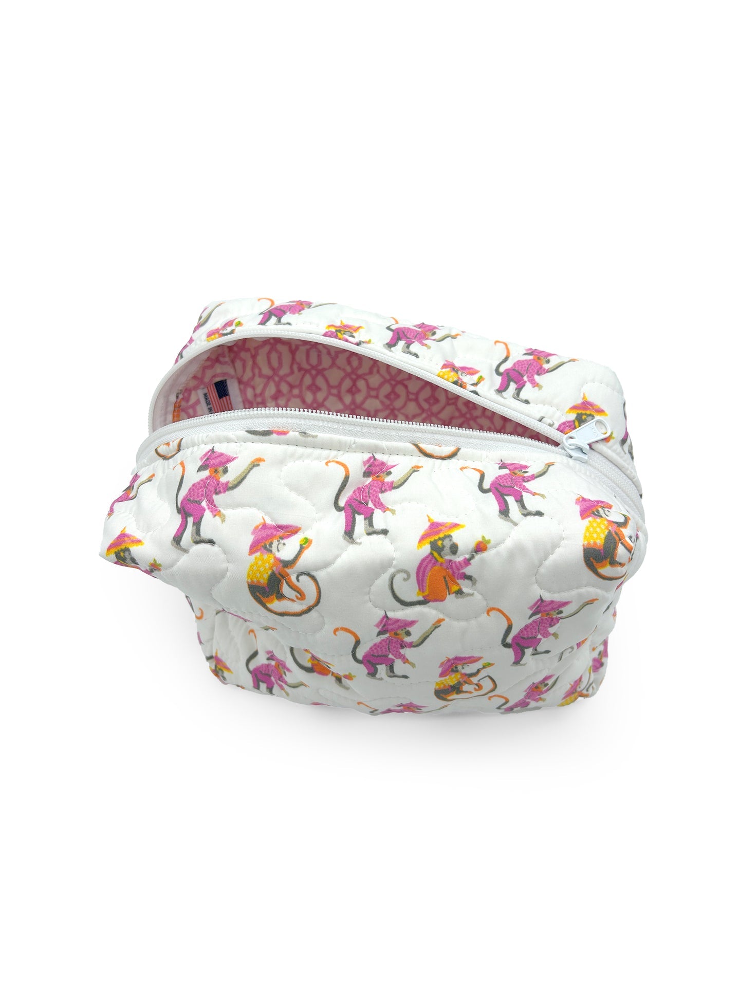 Monkey White Quilted Lg Makeup Bag
