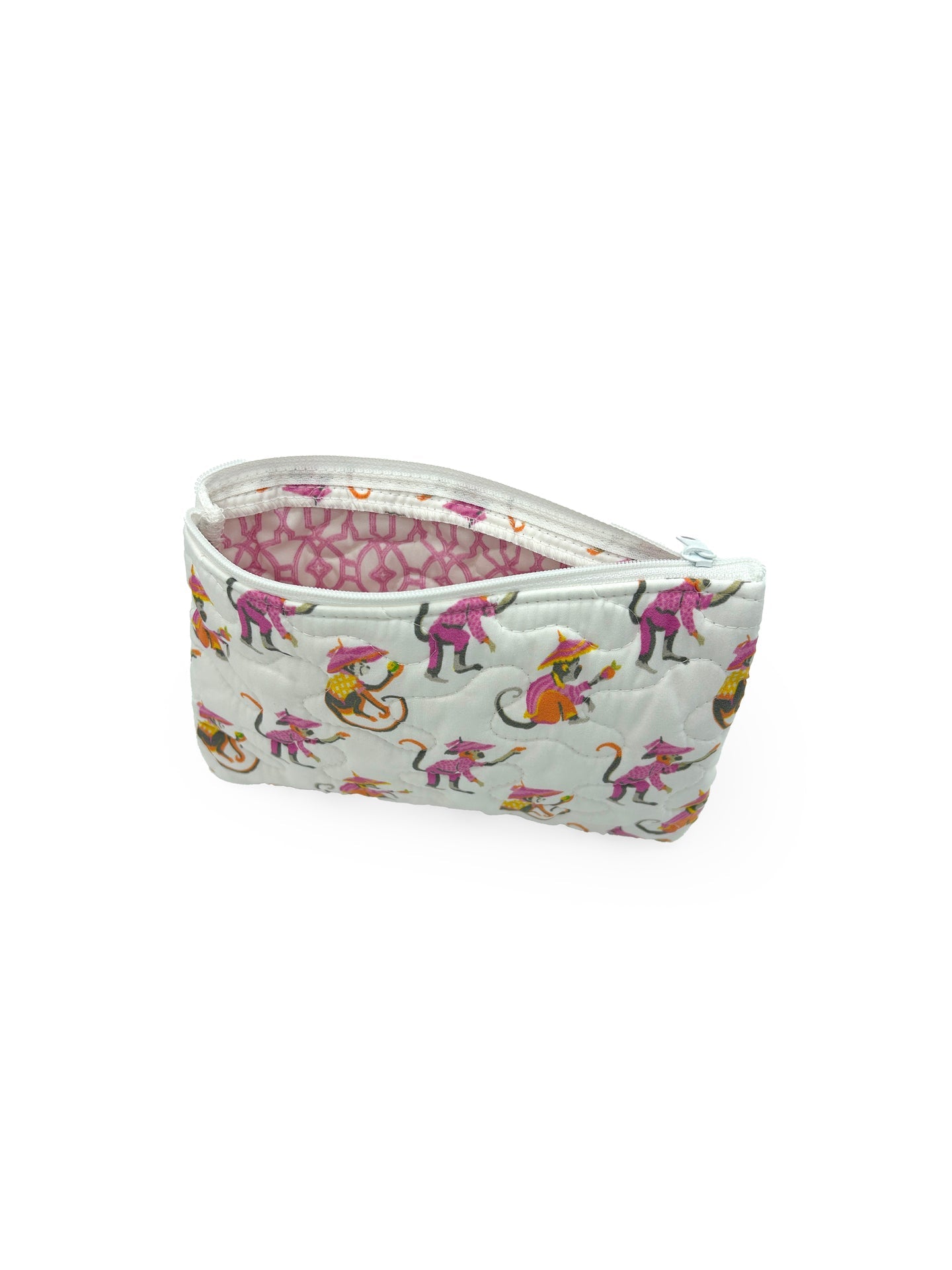 Monkey White Quilted Makeup Bag