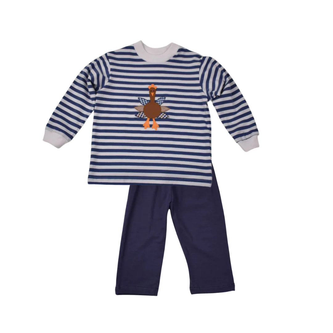 Long Sleeve Turkey Tee and Navy Knit Pant Set