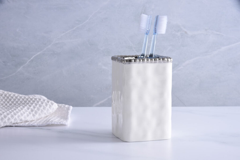Toothbrush Holder w/ Silver Rim