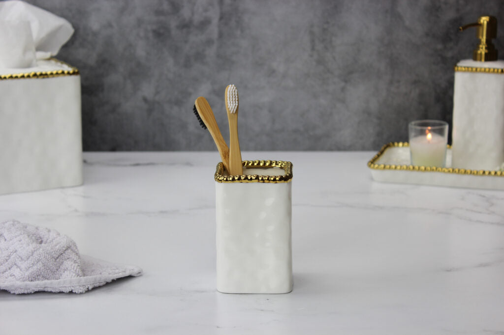Toothbrush Holder w/ Gold Rim