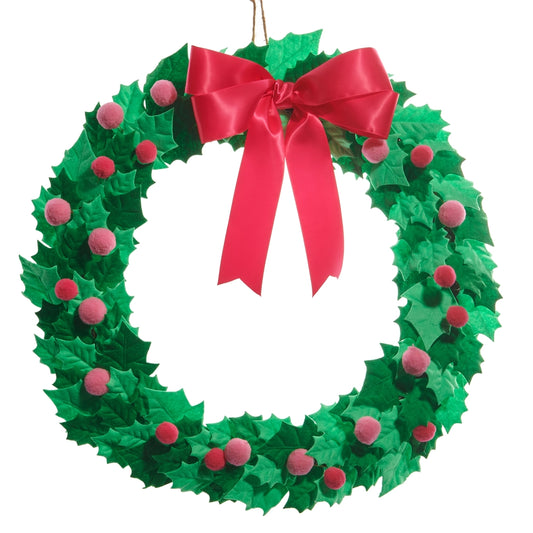 20" Pink Holly Felt Wreath