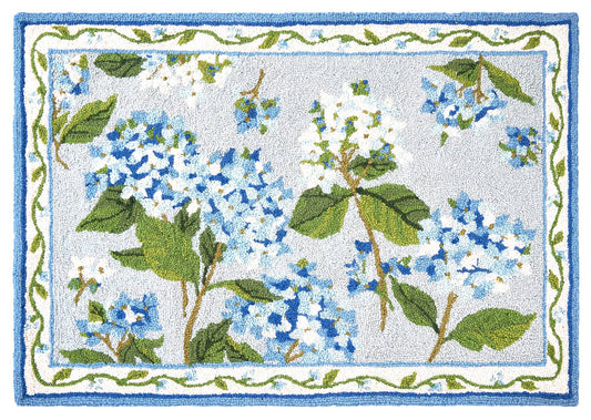 Blue Hydrangea Hook Rug - Sally Eckman Roberts