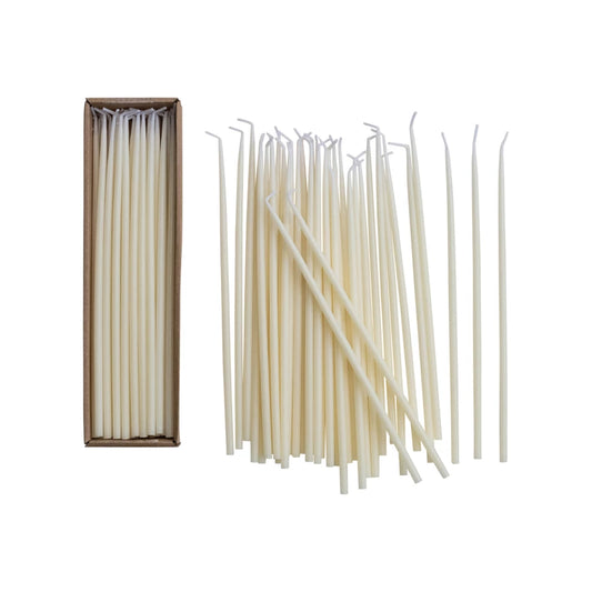 White Unscented Thin Taper Candles in Box, Set of 36