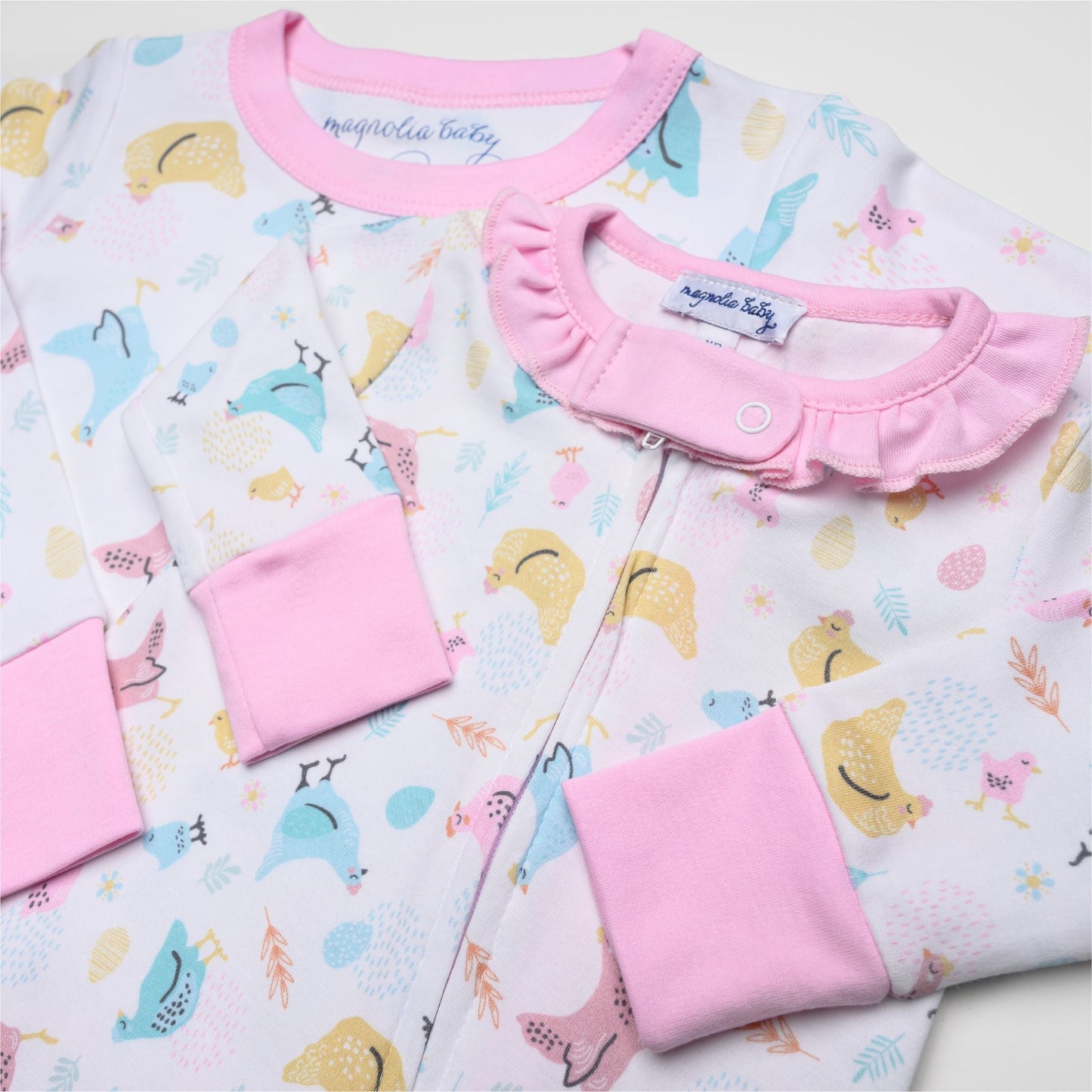 Chickadees Print Ruffle Zip Footie
