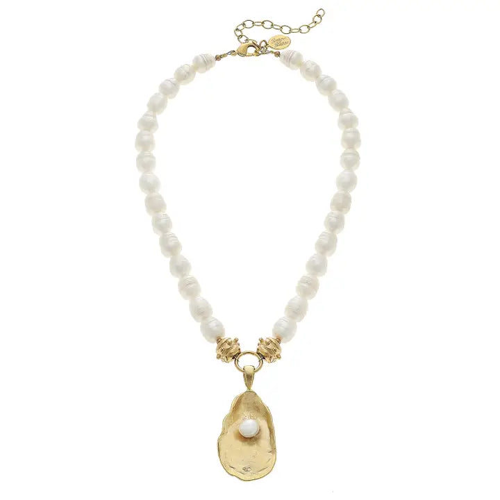 Gold Oyster on Freshwater Pearl Necklace