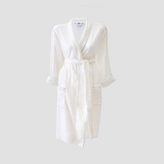 Weezie - Women's Short Lightweight Robe Blue on White