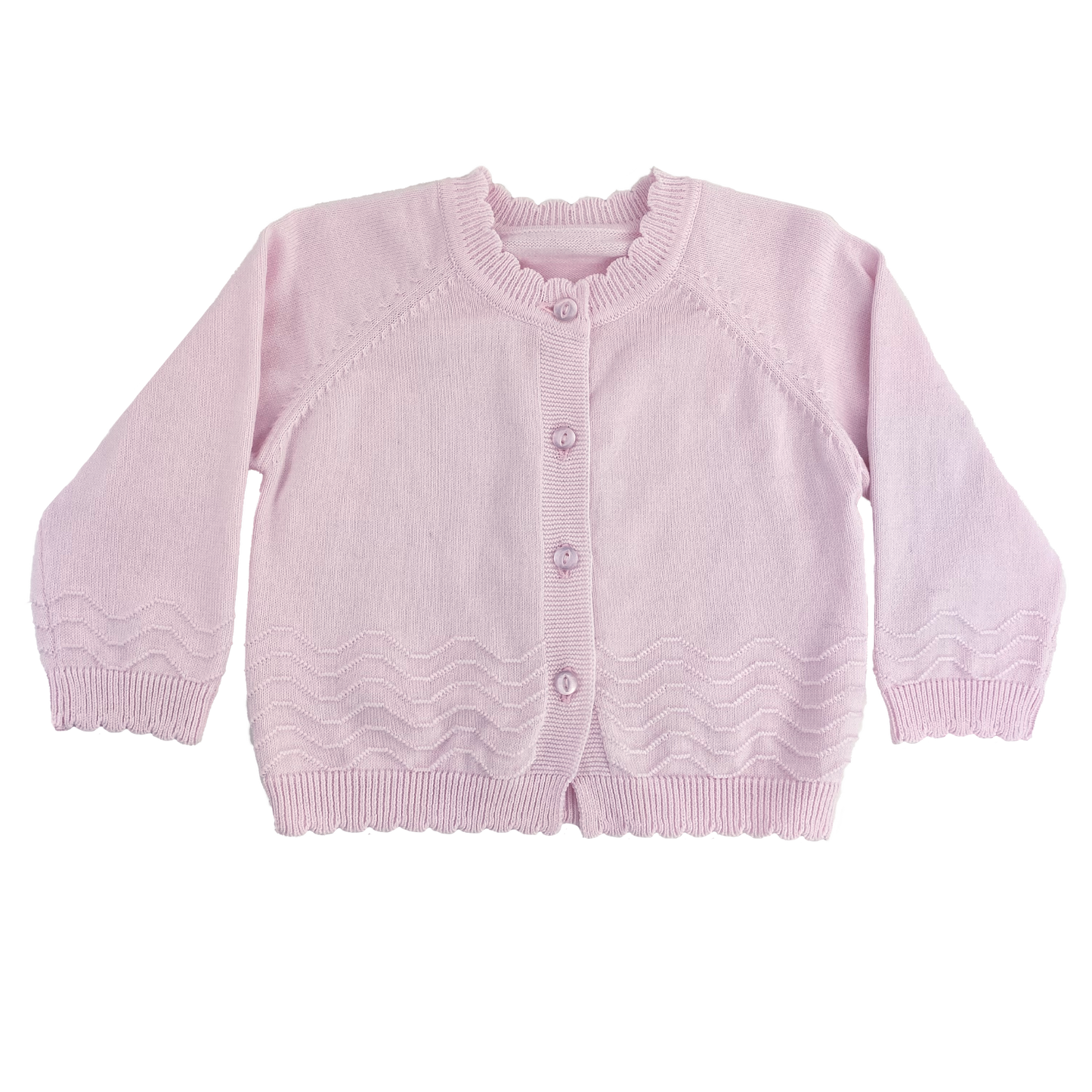 Pink Scalloped Knit Cardigan Sweater