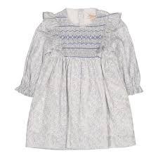 Lea-Rosa Smocked Dress Blue Tones Foliage Print