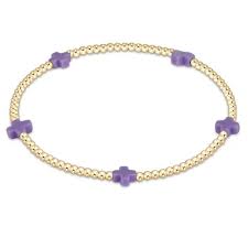 egirl Signature Cross Small Gold Pattern 2mm Bead Bracelet - Purple