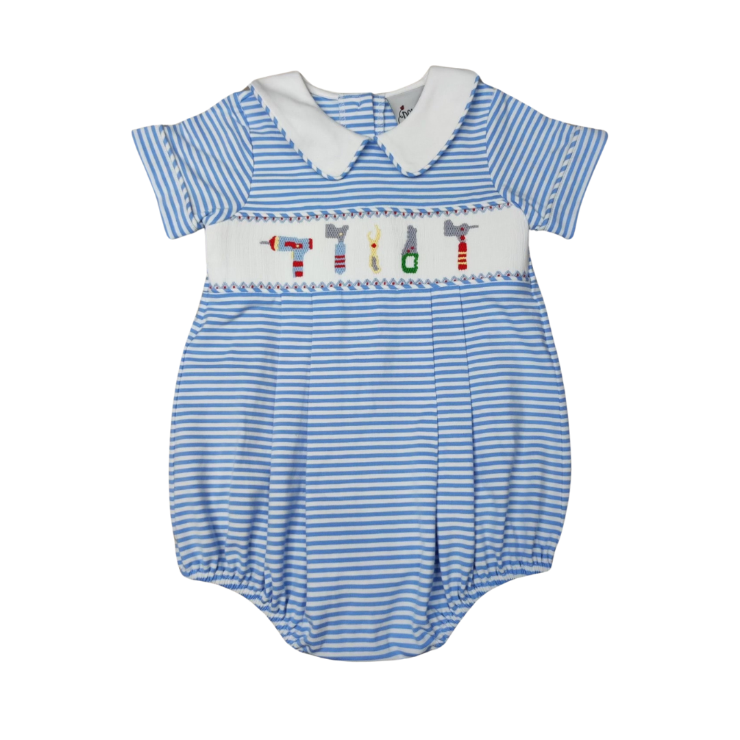 Blue Stripe Smocked Tools Bubble