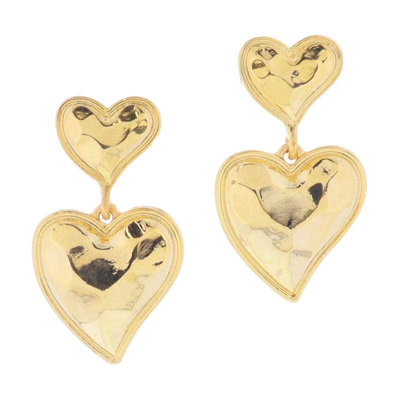 18K Gold Plated Abstract Hammered Hearts Earrings