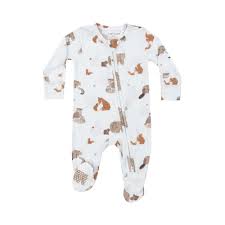 Mixed Woodland Animals Blue Zipper Footie